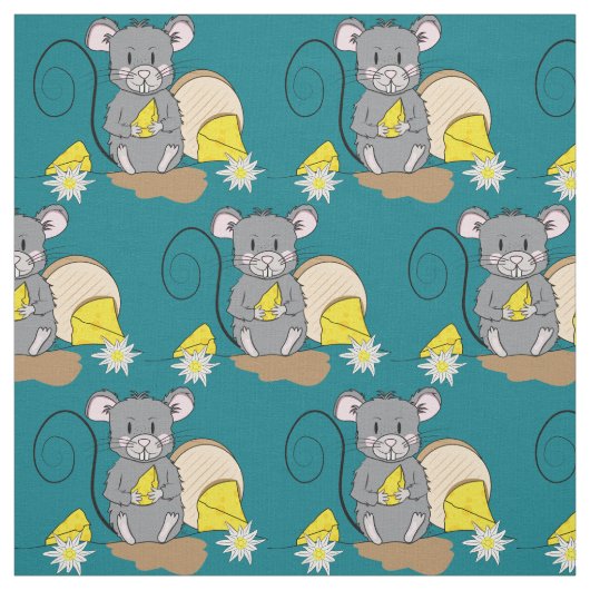 Cute Grey cartoon muis dark turquoise fabric Stof (Swatch)