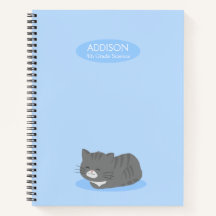 Cute Grey Cat Blue Spiral Notitieboek