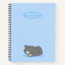 Cute Grey Cat Blue Spiral Notitieboek