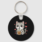 Cute Grey Cat Boba Tea Bubble Tea Anime Kawaii Nek Sleutelhanger (Voorkant)