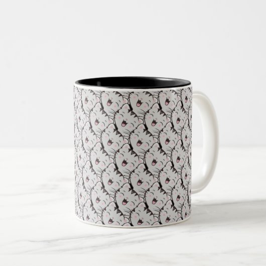 Cute Grey Cat Face Cartoon Pattern Tweekleurige Koffiemok (Voorkant rechts)