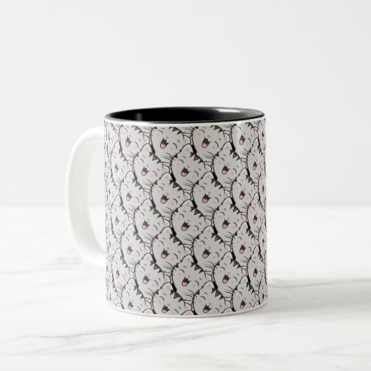 Cute Grey Cat Face Cartoon Pattern Tweekleurige Koffiemok (Voorkant links)