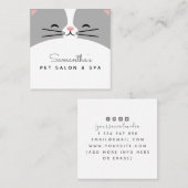 Cute Grey Cat Kitten Face Pet Care Salon & Spa Fun Vierkante Visitekaartje (Voorkant / Achterkant)