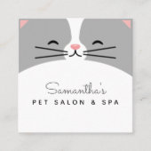 Cute Grey Cat Kitten Face Pet Care Salon & Spa Fun Vierkante Visitekaartje (Voorkant)