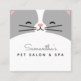 Cute Grey Cat Kitten Face Pet Care Salon & Spa Fun Vierkante Visitekaartje