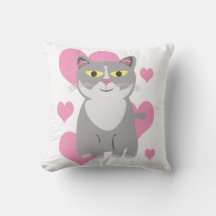 Cute Grey Cat Love Cartoon Fun Pet Design
