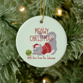 Cute Grey Cat met kerstPet Keramisch Ornament