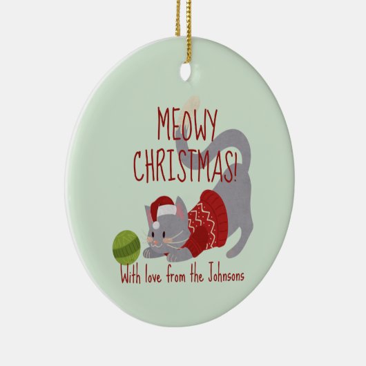 Cute Grey Cat met kerstPet Keramisch Ornament (Rechts)