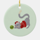 Cute Grey Cat met kerstPet Keramisch Ornament (Achterkant)