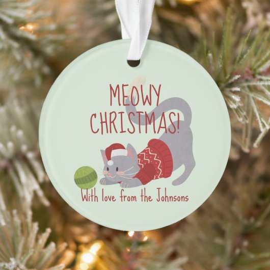 Cute Grey Cat met kerstPet Ornament (Boom)