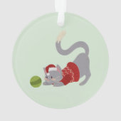 Cute Grey Cat met kerstPet Ornament (achterkant)