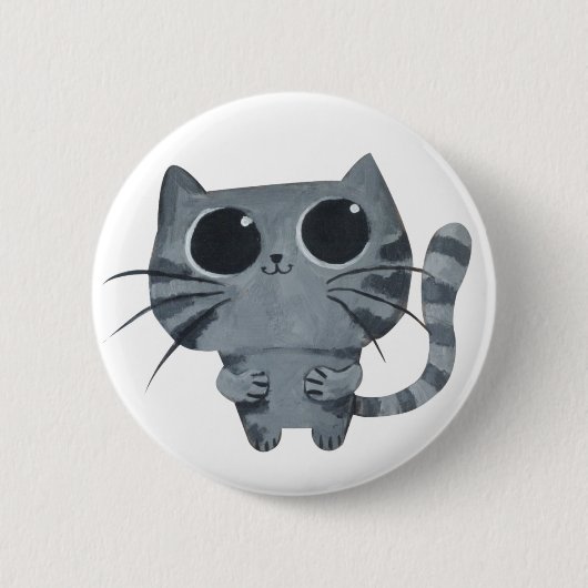 Cute Grey Cat met zwarte ogen Ronde Button 5,7 Cm (Voorkant)