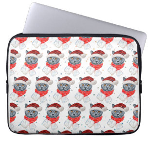 Cute Grey Cat Waterverf met Scarf Laptop Sleeve