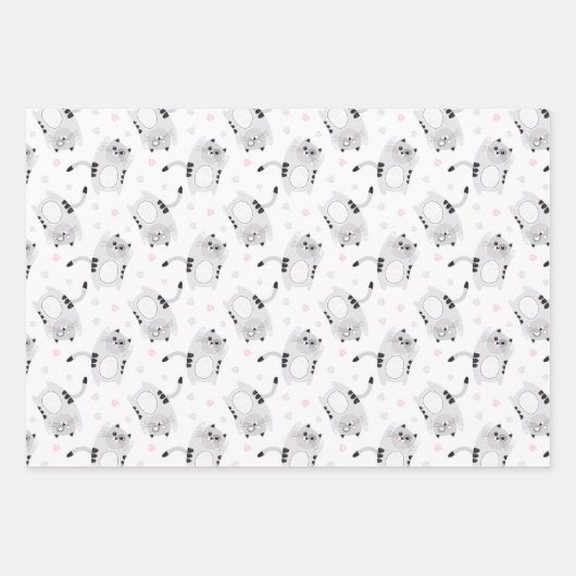 Cute Grey Cats Wrapping Paper Set van 3 (Voorkant)