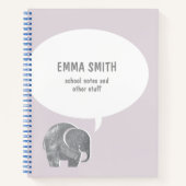 Cute Grey Elephant Speech Bubble Soft Paars Kind Notitieboek (Voorkant)