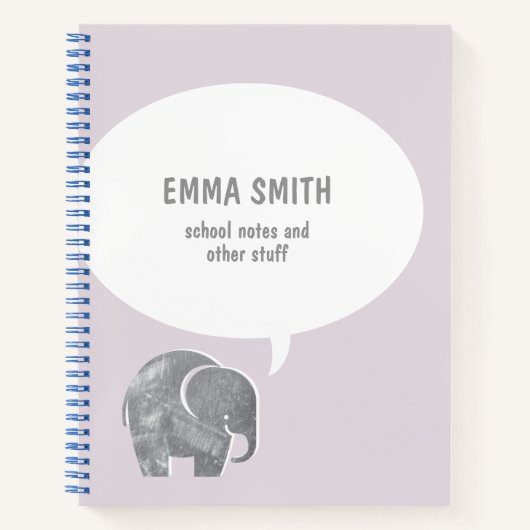 Cute Grey Elephant Speech Bubble Soft Paars Kind Notitieboek (Voorkant)