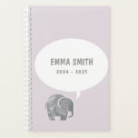 Cute Grey Elephant Speech Bubble Soft Paars Kind Planner<br><div class="desc">Een schattige,  grijze olifant met een eenvoudige witte spraakbubbel glimlacht op een bleke lila paarse achtergrond. Personaliseer de tekst om dit een kind vriendelijke planner notitieboek perfect voor school of thuis te maken.</div>