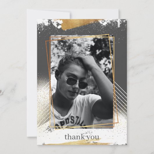 Cute Grey & Gold Framed Afstuderen Hartelijk dank Kaart (Voorkant)