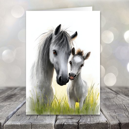 Cute Grey Horse and Foal Mother's Day Feestdagen Kaart