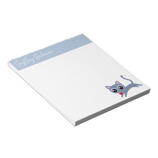 Cute Grey Kat met een hart op maat Notitieblok (Schuin)
