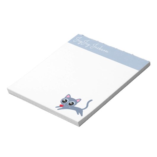 Cute Grey Kat met een hart op maat Notitieblok (Linkerzijde)