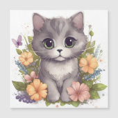 Cute Grey Kat met Flowers Kawaii Chibi (Voorkant)
