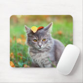 Cute Grey Kat met Leaf op Head Muismat (Met muis)