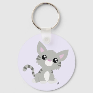 Cute Grey Kat Sleutelhanger