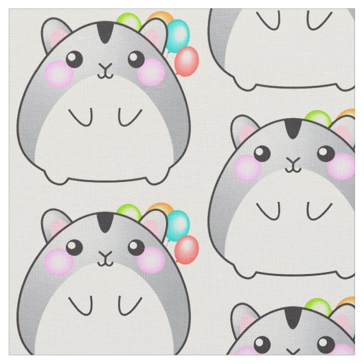Cute Grey Kawaii Hamster Fabric Stof (Close Up)