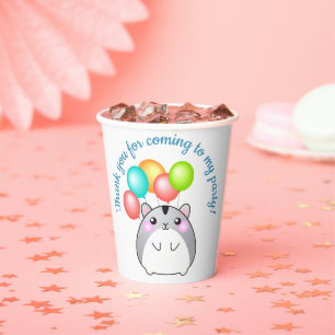 Cute Grey Kawaii Hamster met Balloons Papierkop Papieren Bekers