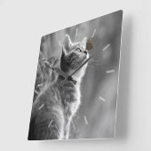 Cute Grey Kitten met Butterfly op Nose Vierkante Klok (Hoek)
