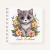 Cute Grey Kitten met Spring Flowers Notitieboek (Voorkant)