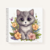 Cute Grey Kitten met Spring Flowers Notitieboek (Voorkant)