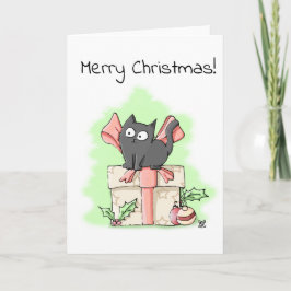 Cute Grey Kitten op een cadeautje voor Kerstmis Kaart