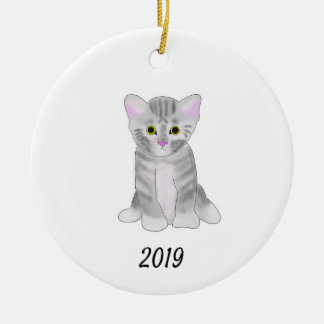 Cute Grey Kitten Ornament voor Kerstmis of Thuis