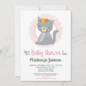 Cute Grey Kitten Pink Girls Baby shower Invitation Kaart (Voorkant)