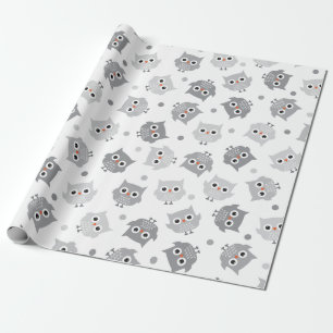 Cute Grey Owls Baby shower Wrapping Paper Cadeaupapier