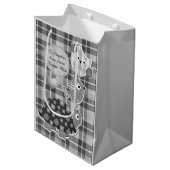 Cute Grey Plaid Turtle and Owl Personalised Medium Cadeauzakje (Voorkant Gekanteld)