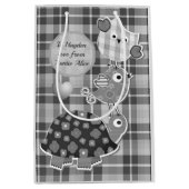 Cute Grey Plaid Turtle and Owl Personalised  Medium Cadeauzakje (Voorkant)