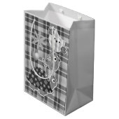 Cute Grey Plaid Turtle and Owl Personalised  Medium Cadeauzakje (Achterkant Gekanteld)