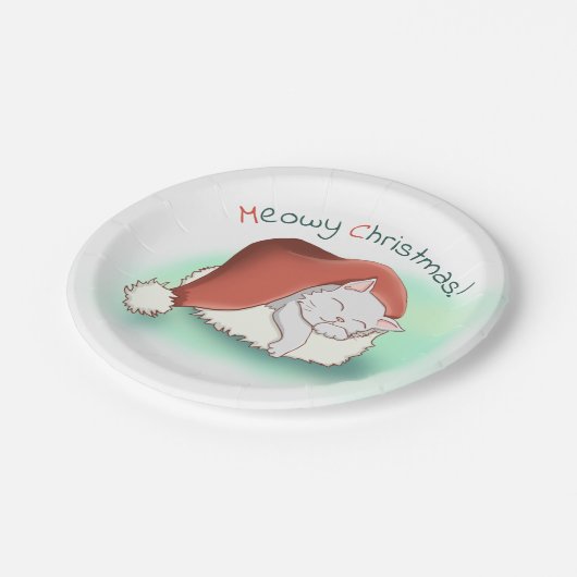 Cute Grey Slaping Cat Kerstmis Papieren Bordje (Gekanteld)