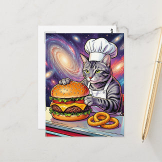 Cute Grey Tabby Cat Chef Making Cheeseburger Briefkaart