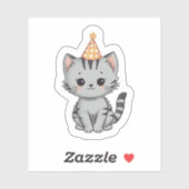 Cute Grey Tabby Kitten Birthday Party Sticker (Vel)