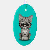 Cute Grey Tabby Kitten met oogglazen blauw Keramisch Ornament (Rechts)