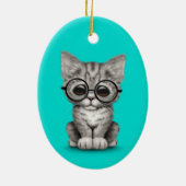 Cute Grey Tabby Kitten met oogglazen blauw Keramisch Ornament (Achterkant)