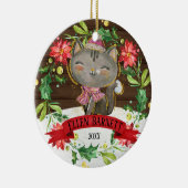 Cute Grey Waterverf Cat Kerstmis Keramisch Ornament (Rechts)