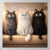 Cute Grey, White & Black Kittens Wall Art Poster (Voorkant)