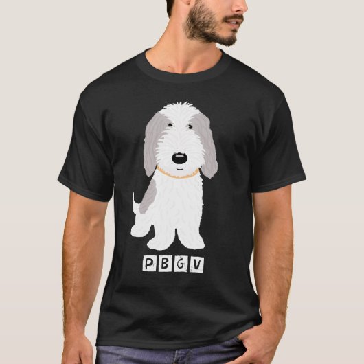 Cute Grey & White PBGV Cartoon Puppy Dog T-shirt (Voorkant)