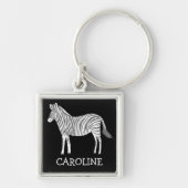 Cute Grey White zebra animal print CUSTOM NAME Sleutelhanger (Voorkant)