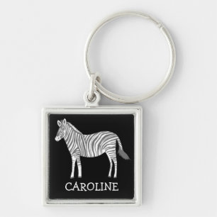 Cute Grey White zebra animal print CUSTOM NAME Sleutelhanger
